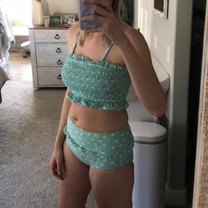 Floral Bandeau High Waisted Swim Suit